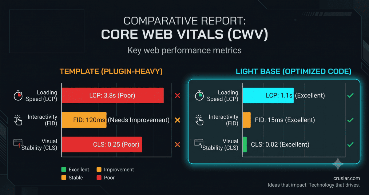 Impact of an overloaded template website on Core Web Vitals and SEO