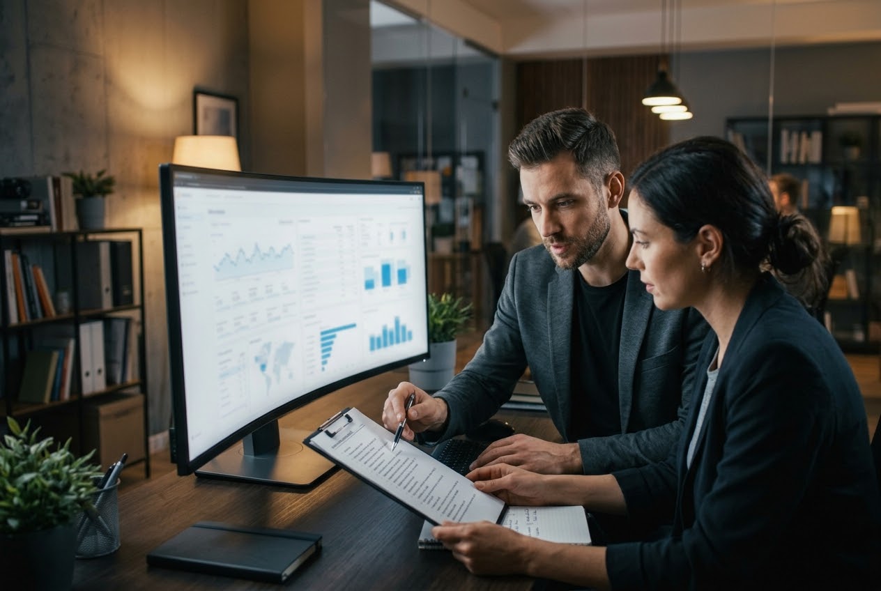 SEO consultant reviewing audit findings with their team