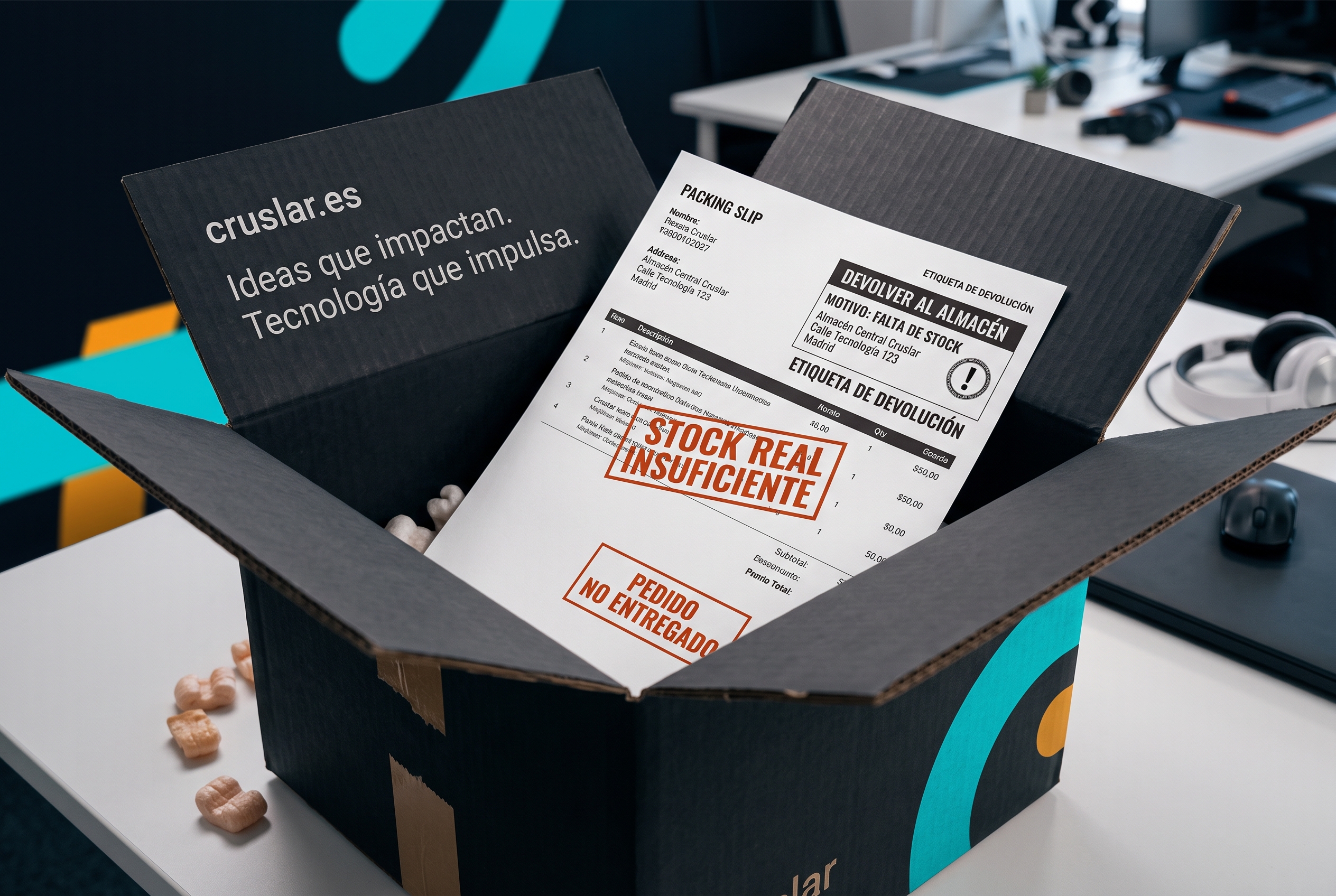 Caja de un pedido devuelto por falta de stock real