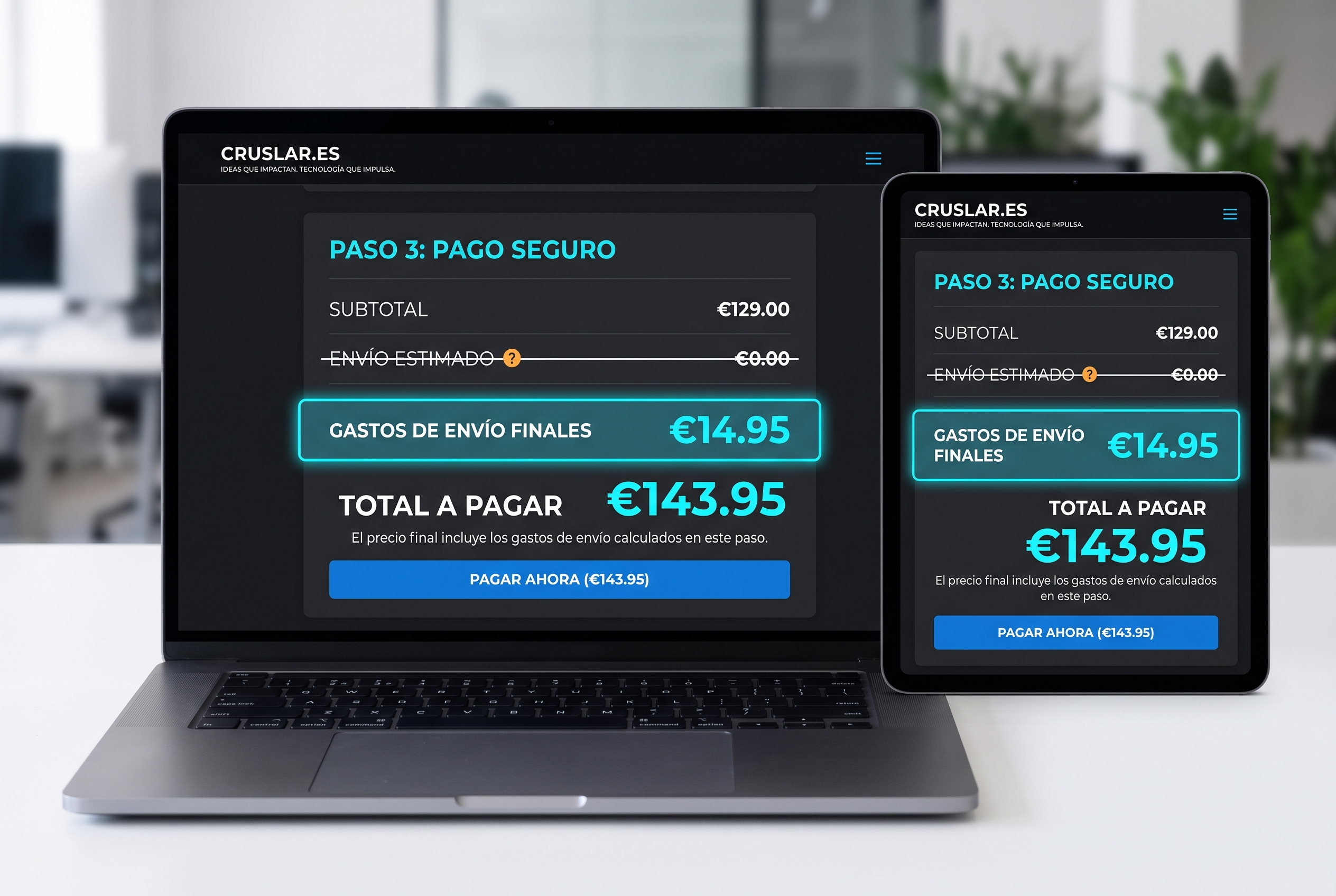 Gastos de envío añadidos en el último paso del proceso de pago