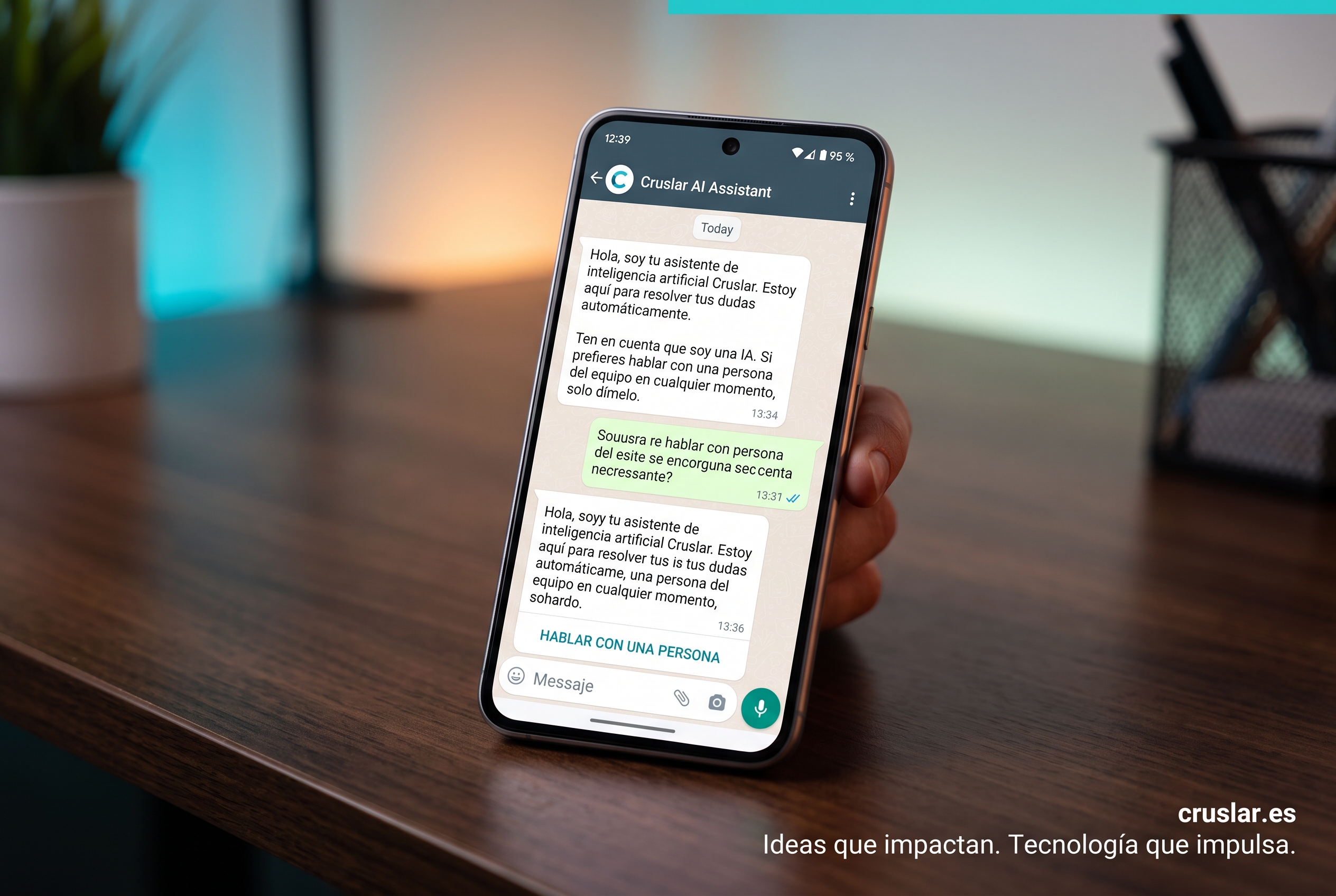Ejemplo de primer mensaje de un bot de WhatsApp avisando de que es una inteligencia artificial