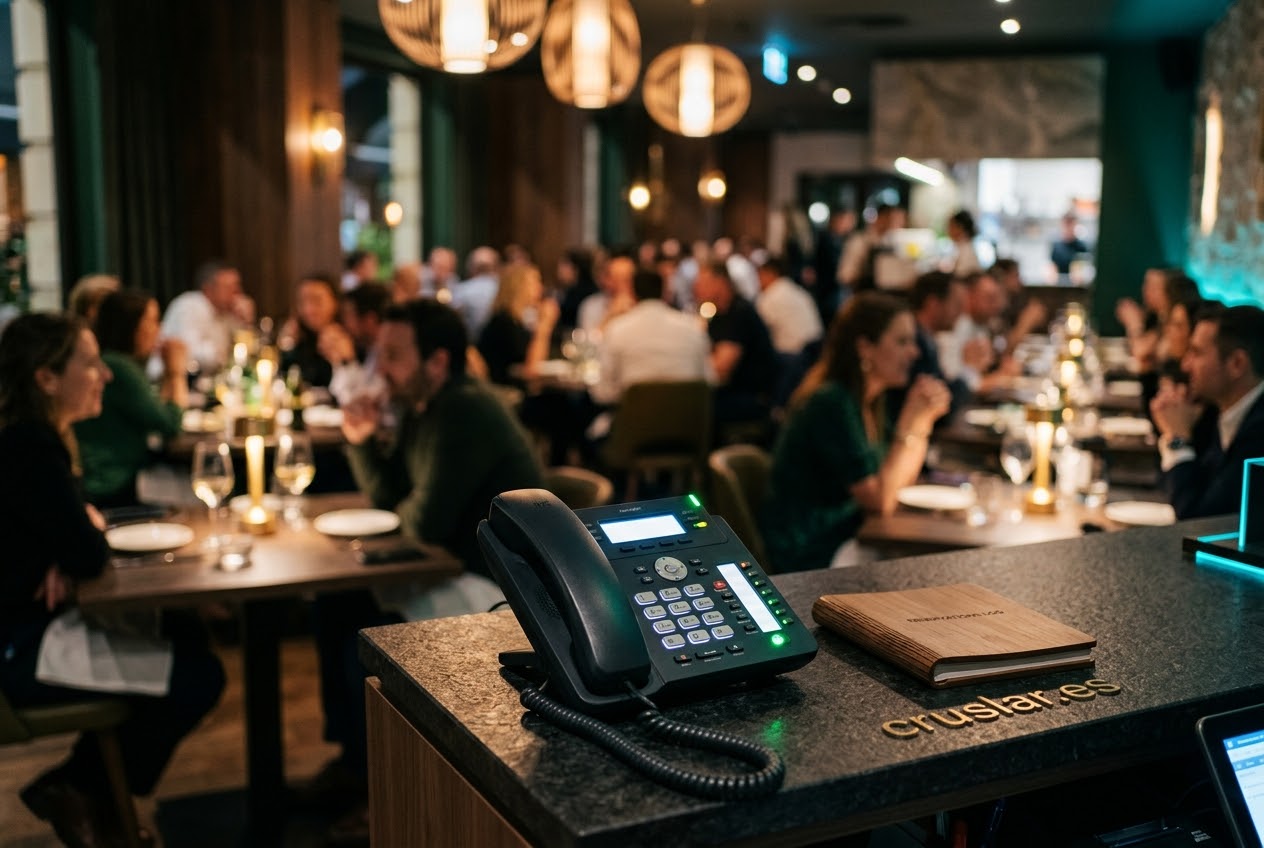 Phone ringing at a restaurant's front desk during a busy dinner rush