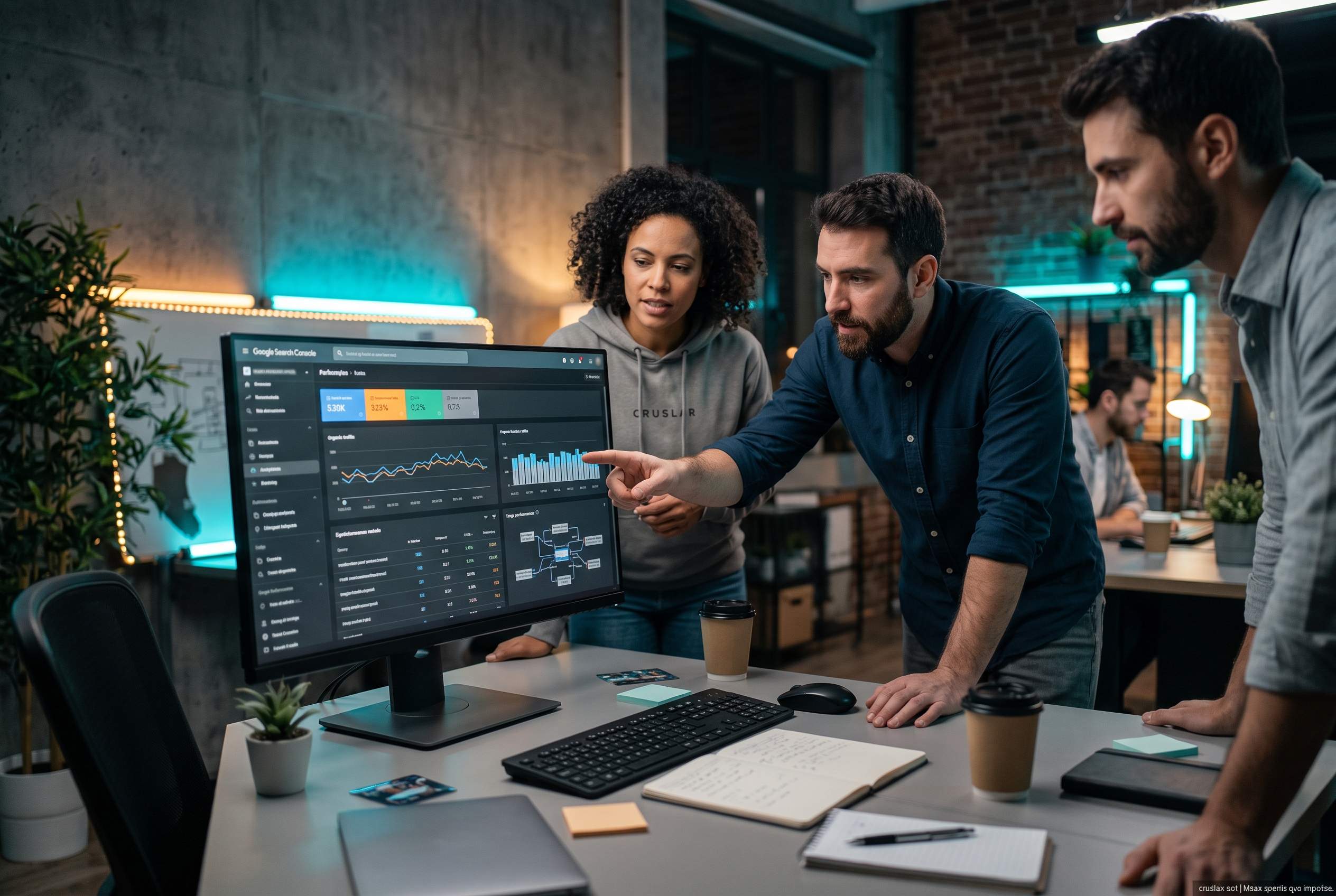 Cruslar team reviewing SEO audit data on screen