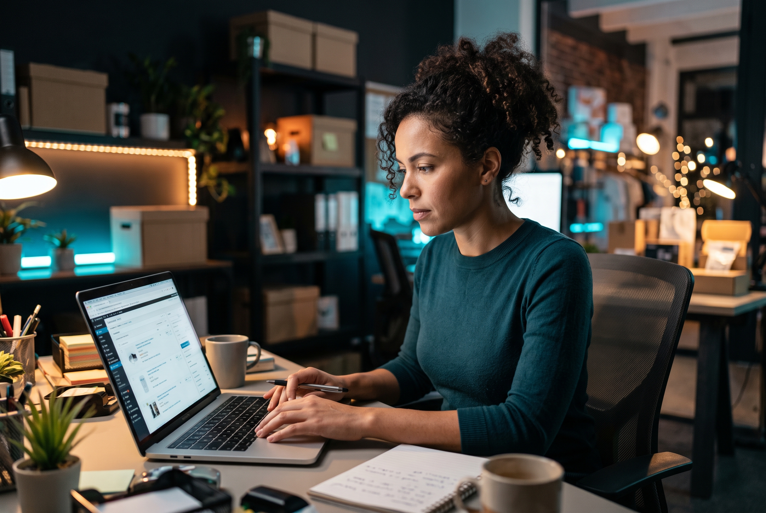 Business owner reviewing their website content on a laptop
